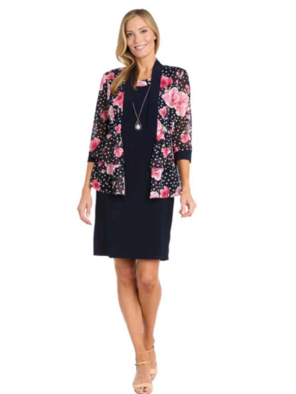 Womens R&M Richards Floral Polka Dot Jacket Dress ( 2 pieces) Size 6 NWT